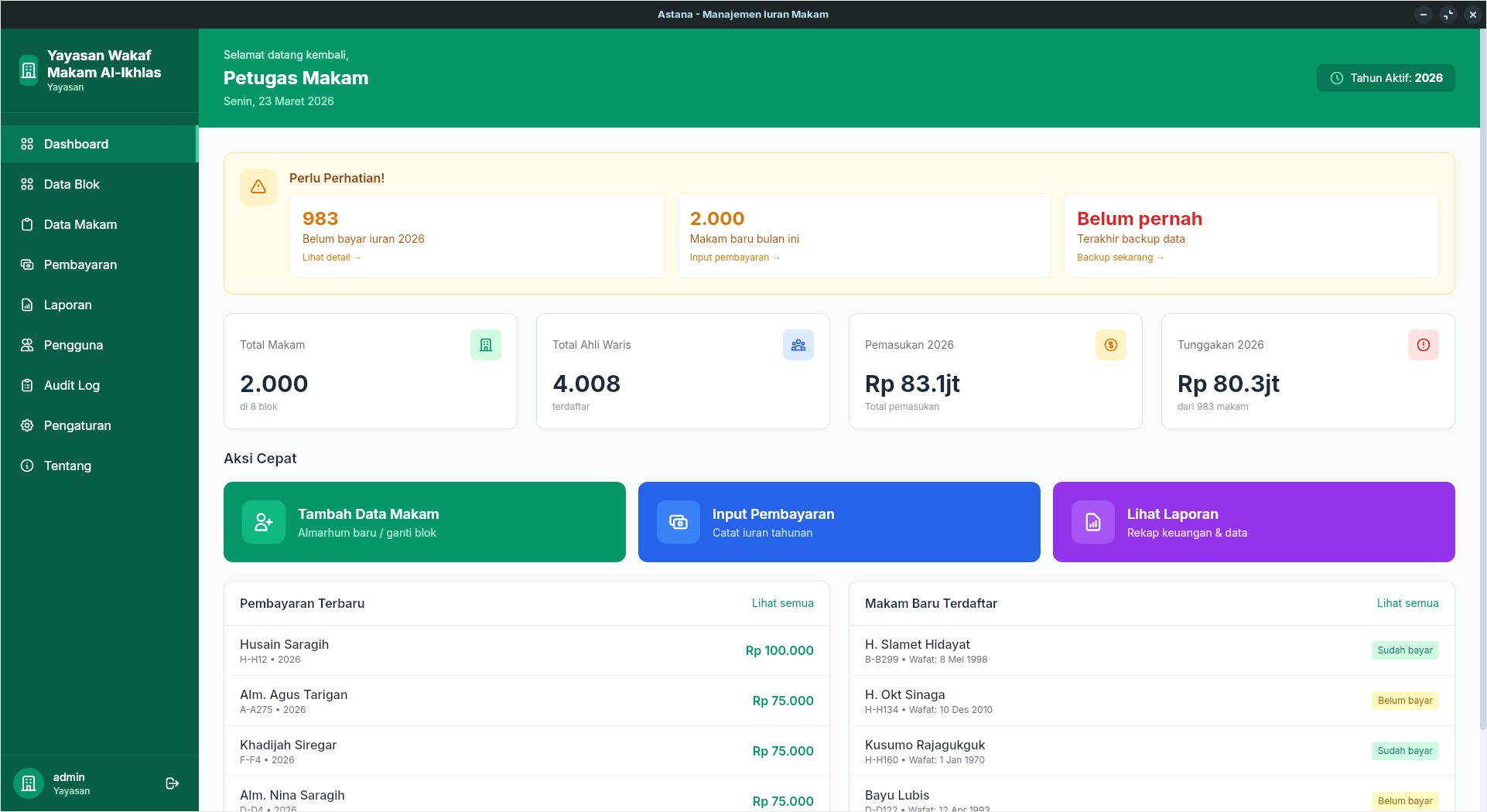 Tampilan Aplikasi Astana - Halaman Awal